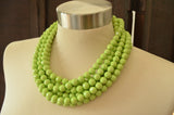 Green Lucite Bead Chunky Multi Strand Statement Necklace - Angelina