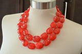 Red Acrylic Bead Chunky Multi Strand Lucite Statement Necklace - Elizabeth