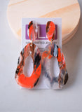 Orange Black White Halloween Colors Lucite Acrylic Big Dangle Statement Earrings - Sylvia