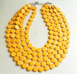 Yellow Beaded Wood Chunky Multi Strand Statement Necklace - Charlotte
