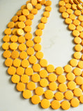 Yellow Beaded Wood Chunky Multi Strand Statement Necklace - Charlotte