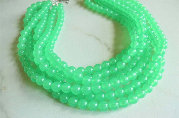 Green Acrylic Lucite Bead Chunky Multi Strand Statement Necklace - Alana