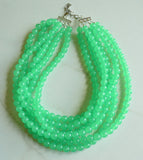 Green Acrylic Lucite Bead Chunky Multi Strand Statement Necklace - Alana