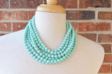 Mint Green Lucite Acrylic Bead Chunky Statement Necklace - Angelina