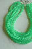 Green Acrylic Lucite Bead Chunky Multi Strand Statement Necklace - Alana