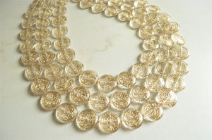 Clear Gold Lucite Bead Multi Strand Chunky Statement Necklace - Charlotte