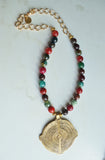Multi Color Statement Necklace, Gold Pendant Necklace, Medallion Necklace, Long Colorful Necklace - Samantha