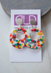 Confetti Big Hoop Colorful Rainbow Statement Multi Color Dangle Earrings - Grace