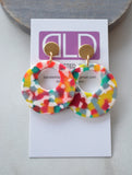 Confetti Big Hoop Colorful Rainbow Statement Multi Color Dangle Earrings - Grace