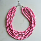 Pink Bead Chunky Howlite Multi Strand Statement Necklace - Michelle