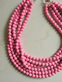Pink Bead Chunky Howlite Multi Strand Statement Necklace - Michelle