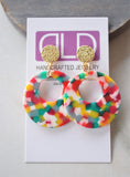 Confetti Big Hoop Colorful Rainbow Statement Multi Color Dangle Earrings - Grace