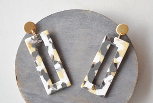 Gray Beige White Statement Big Lucite Geometric Acrylic Large Earrings - Louise