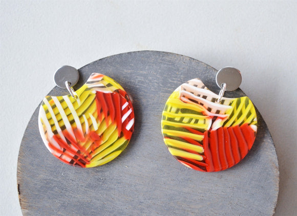 Red Yellow White Blue Green Earrings Lucite Big Acrylic Dangle Earrings - Hanna