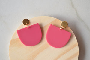 Pink Matte Big Lucite Acrylic Statement Dangle Womens Earrings - Nora