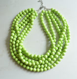 Green Lucite Bead Chunky Multi Strand Statement Necklace - Angelina