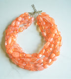 Orange Lucite Bead Acrylic Chunky Multi Strand Statement Necklace - Valerie