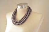 Gray Faceted Acrylic Beaded Multi Strand Chunky Statement Necklace - Angelina