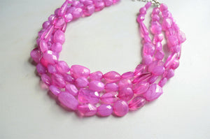Pink Lucite Bead Acrylic Chunky Multi Strand Statement Necklace - Valerie