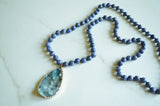 Blue Black Long Jasper Stone Bead Boho Agate Pendant Necklace - Seraphina
