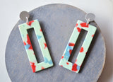 Light Blue Red Statement Big Lucite Geometric Acrylic Large Earrings - Louise