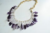 Purple Amethyst Beaded Gold Chunky Chain Bib Statement Necklace - Times Square