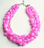 Pink Lucite Bead Acrylic Chunky Multi Strand Statement Necklace - Valerie