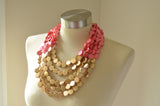 Pink Gold Wood Bead Chunky Multi Strand Statement Necklace - Regan