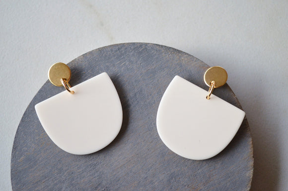 Ivory White Matte Big Lucite Acrylic Statement Dangle Womens Earrings - Nora