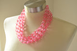 Pink Lucite Faceted Bead Chunky Acrylic Statement Necklace - Tessa