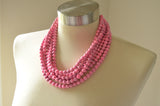 Pink Bead Chunky Howlite Multi Strand Statement Necklace - Michelle