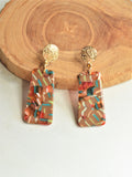 Brown Green Red Acrylic Terrazzo Big Dangle Statement Earrings - Nevaeh