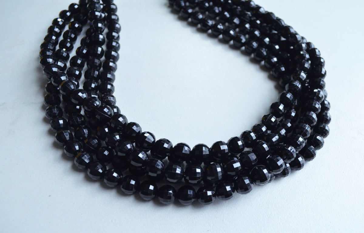 Black Faceted Beaded Lucite Acrylic Chunky Multi Strand Statement Neck ...