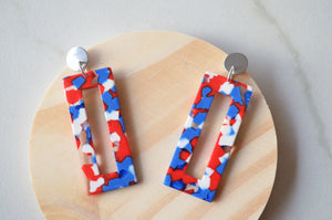 Red White Blue July 4th Statement Big Lucite Acrylic Large Earrings - Louise