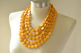 Yellow Beaded Wood Chunky Multi Strand Statement Necklace - Charlotte