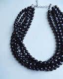 Black Faceted Beaded Lucite Acrylic Chunky Multi Strand Statement Necklace - Angelina
