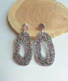 Rainbow Glitter Lucite Acrylic Big Dangle Womens Statement Earrings - Sylvia