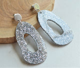 Silver Glitter Lucite Acrylic Big Statement Earrings - Sylvia