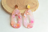 Pink Gold Terrazzo Lucite Acrylic Big Statement Dangle Earrings - Sylvia