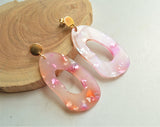 Pink Gold Terrazzo Lucite Acrylic Big Statement Dangle Earrings - Sylvia