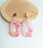 Pink Gold Terrazzo Lucite Acrylic Big Statement Dangle Earrings - Sylvia