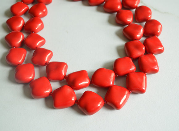 Red Acrylic Beaded Lucite Chunky Multi Strand Statement Necklace - Callie