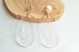 Clear Gold Big Lucite Oval Dangle Statement Earrings - Sylvia