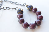 Purple Blue Stone Chunky Beaded Brass Chain Womens Statement Necklace