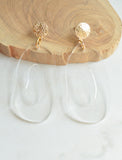 Clear Gold Big Lucite Oval Dangle Statement Earrings - Sylvia