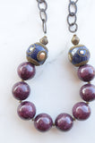 Purple Blue Stone Chunky Beaded Brass Chain Womens Statement Necklace