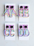 Alphabet Letter Initial Lucite Rainbow Multi Color Acrylic Statement Earrings