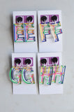 Alphabet Letter Initial Lucite Rainbow Multi Color Acrylic Statement Earrings