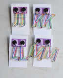 Alphabet Letter Initial Lucite Rainbow Multi Color Acrylic Statement Earrings