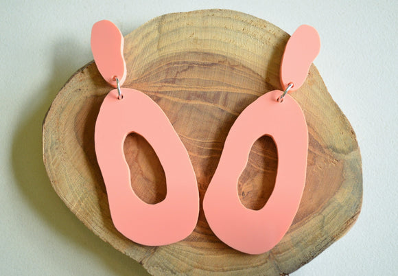 Coral Pink Statement Lucite Acrylic Big Statement Earrings - Sylvia